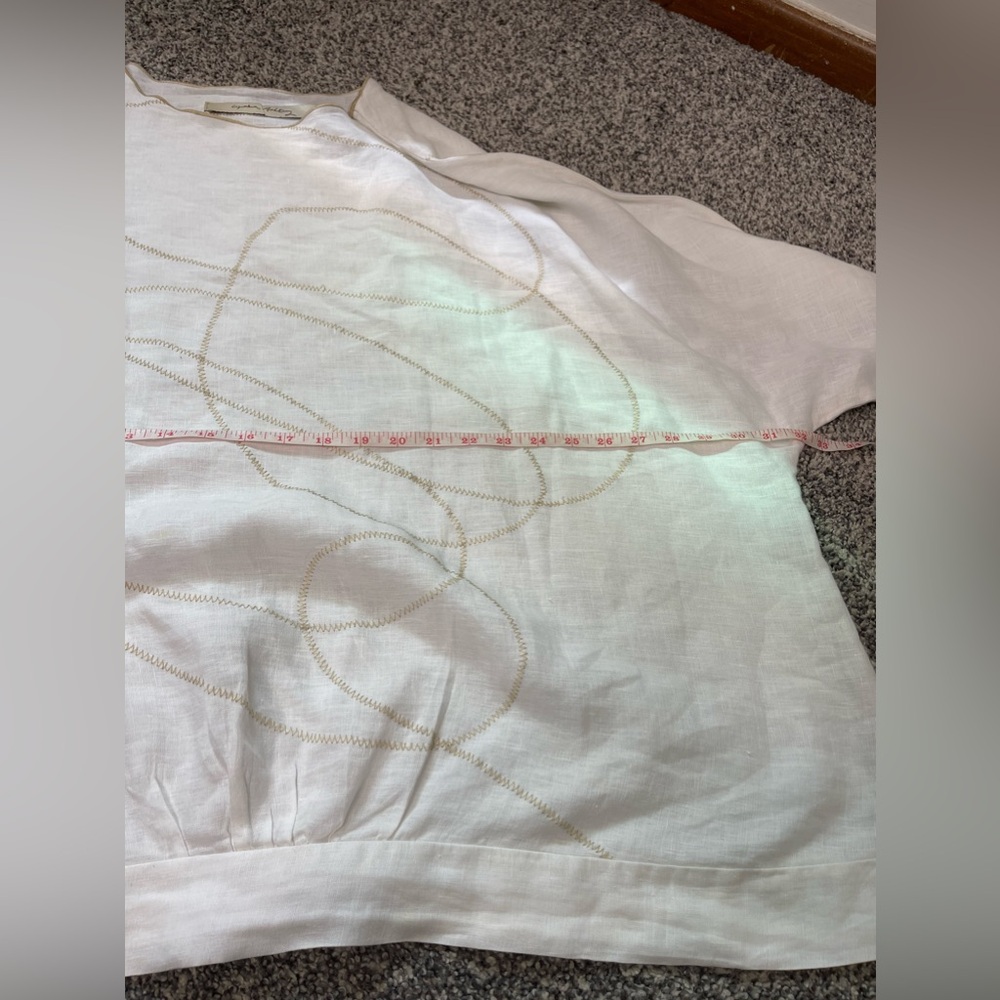 Cynthia Ashby White Linen Cream Abstract Art Stitch Oversized Tunic XL Retail219 - Picture 11 of 12